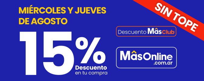 Todos los miércoles y jueves de agosto 🛍️ 15% de descuento en toda tu compra SIN TOPE 🛒