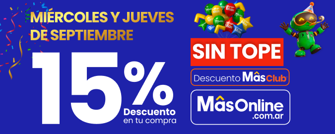 Todos los miércoles y jueves de septiembre 🛍️ 15% de descuento en toda tu compra SIN TOPE 🛒