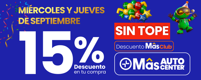 Todos los Miércoles y Jueves de septiembre 🚗 15% de descuento en toda tu compra SIN TOPE 🛠️