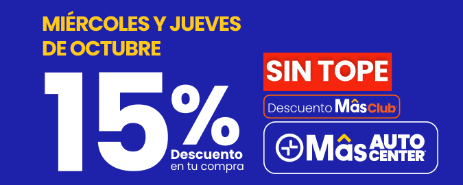 Todos los Miércoles y Jueves de octubre 🚗 15% de descuento en toda tu compra SIN TOPE 🛠️