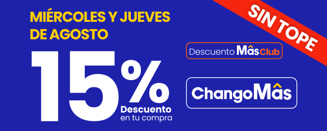 Todos los Miercoles y Jueves de agosto 🛒15% de descuento en toda tu compra SIN TOPE 🤑